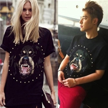 陈冠希纪樊希短袖T恤镶钻狗头