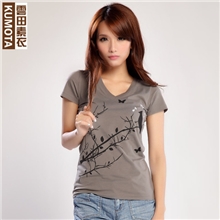 云田2013夏季新款女装铁灰色V领短袖T恤修身韩版潮BS0142