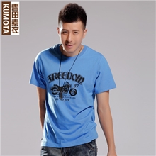 季新款纯棉圆领男装灰蓝色短袖t恤男款宽松款印花体恤衫AS0008