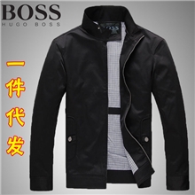 新款男士BOSS商务休闲茄克衫男款黑色经典款夹克男士简约外套