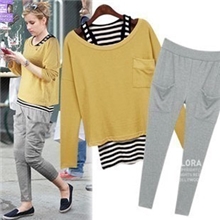 韩国进口最新秋款同步宽松套头3件套运动休闲套装三件套