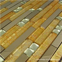 [厂家批发]玻璃马赛克背景墙金箔长条不锈钢金属磨边镜瓷砖