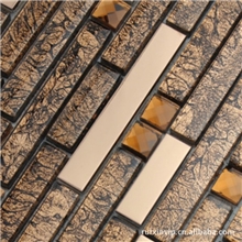 [现货供应]玻璃马赛克长条茶色金箔不锈钢磨边镜瓷砖背景墙