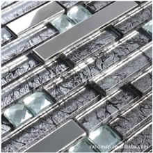 [厂家供应]长条金箔马赛克银色不锈钢拼图背景墙黑白经典搭配