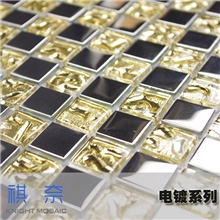 【祺奈】金色电镀玻璃水晶马赛克背景墙酒吧KTV瓷砖窗台