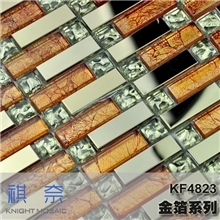 【现货】金色镜面马赛克条形橙黄金箔水晶背景墙客厅瓷砖