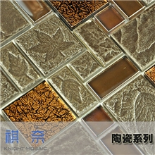 【祺奈】陶瓷马赛克水晶幻彩金箔客厅电视墙啡色背景墙瓷砖