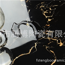 600*600佛山瓷砖黑金花全抛釉仿大理石地砖客厅卧室波打线
