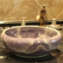 景德镇陶瓷手绘盆洗脸盆艺术盆台盆台上盆洗手盆紫荷花