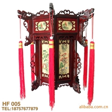 批发供应木雕六角方形羊皮纸透光宫灯