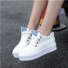 秋季新款女鞋帆布鞋批发松糕底系带纯色户外休闲平底鞋运动鞋