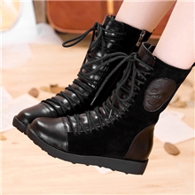 【爆款】温州女鞋批发真皮女靴欧美女士坡跟靴子骷髅骑士中筒靴