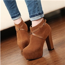 厂家直销女鞋批发韩国主公祼靴女超高跟防水台粗跟拉链马丁靴