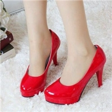 欧美性感夜店漆皮圆头细跟防水台超高跟单鞋韩版婚鞋黑白红