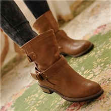 外贸原单秋冬女靴中性金属皮带扣低跟粗跟短靴马丁靴骑士靴机车靴