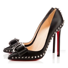 欧美大牌明星同款外贸OL女鞋尖头金属铆钉蝴蝶结细跟高跟新款单鞋