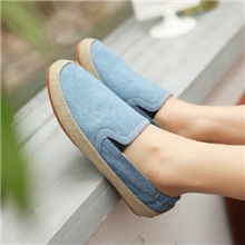 韩版情侣款牛仔布浅口牛筋底平底帆布鞋懒人鞋一脚蹬女板鞋潮鞋