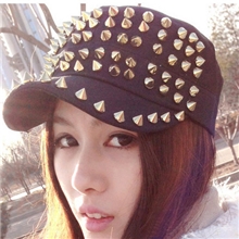 最新款韩版男女柳钉帽铆钉帽子朋克平顶帽军帽情侣帽潮人鸭舌帽