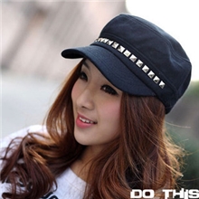 M028韩版平顶帽银色铆钉帽女全铆钉帽子休闲军帽平顶帽