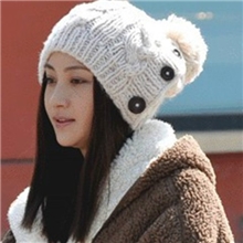 北京青年唐娇姚笛同款三纽扣麻花针织毛线帽子韩版女绒线保暖帽
