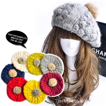 韩国进口毛线帽子马海毛针织帽彩色豆豆帽子兔毛球贝雷帽