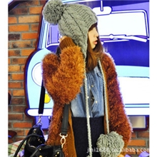 爆款韩国帽子可爱瘦脸菁菁大球帽手工毛线帽子纯色针织帽