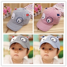 纯棉细条纹带耳朵小狗造型儿童帽春夏季网帽子儿童遮太阳帽子