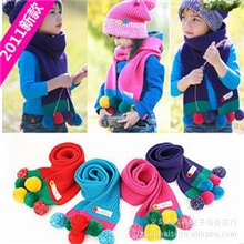 WJ02213年淘宝爆款糖果色球球围巾冬季保暖围巾儿童围巾批发