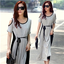 欧美时尚宽松大码长裙新款女式连衣裙休闲百搭棉质连衣裙子5182