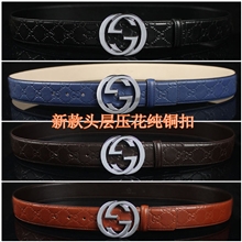 供应GQ头层牛皮压花腰带一件代发品牌皮带新款腰带