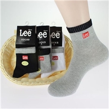 厂家批发LEE纯棉男袜子全棉男士春秋袜精美刺绣运动中筒袜