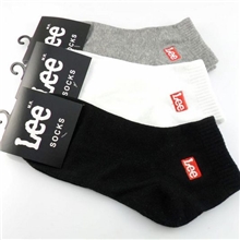 新款LEE全棉短筒袜lee男士纯棉船袜春秋款运动袜子外贸刺绣袜