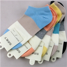 优の靴下全棉无骨撞色条纹款女士船袜批发0318