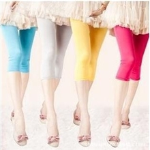 C-2182混搭甜美糖果色打底裤冰丝面料平口七分裤打底裤