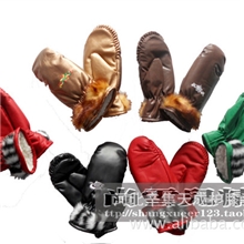 女式pu皮新款连指两指棉里加厚拳击手套电动车冬季防风防雨手套