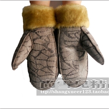 男女加大加厚皮毛一体真皮闷子棉手套头层牛皮连指整皮最保暖手套