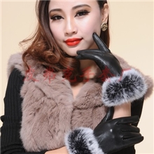 厂家热销羊皮兔毛手套韩版冬季保暖女式可爱真皮手套