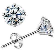 925纯银耳钉6m锆石四爪银饰韩版韩国首饰欧美复古时尚饰品批发