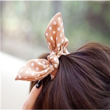 A055韩版发饰兔子耳朵发圈点点可爱布料头花雪纺头绳头饰批发
