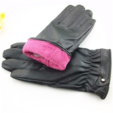 秋冬高档优质PU皮毛绒骑车手套女士保暖仿皮加绒五指手套批发