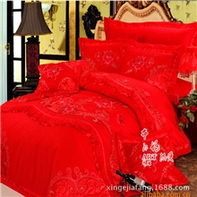 批发新款花仙子大红七件套全棉绣花被套婚庆套件特价床上用品