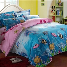 缘自淘活性芦荟棉被套单人双人被罩100%不退色被套海底世界