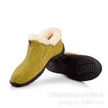 美利奴羔羊毛皮毛一体家居保暖鞋女式低帮棉鞋绿色厂家源头批发
