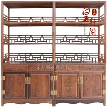 鸡翅木书架红木带储藏三层书架陈列架明清古典家具中式仿古家具