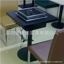 聚焦美家具专业定做石英石火锅桌方形不锈钢锅电磁炉桌子