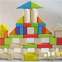 厂家直销木制玩具王子妈妈积木54片彩色积木榉木积木