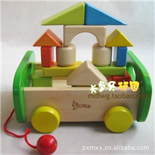 厂家直销木制玩具王子妈妈积木榉木积木17粒拖车积木