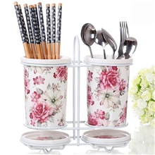 创意双座筷子筒套装厨房用品骨质瓷双排筷子笼广告促销礼品