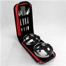 超低价不锈钢环保便携餐具2碗筷勺套装情侣拉链布袋旅行包