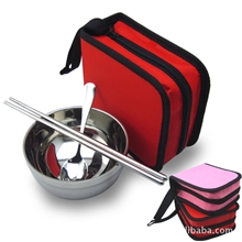 布袋不锈钢套装环保旅行包单人装碗筷勺餐具礼品可印LOGO